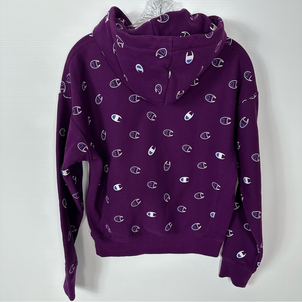Champion Size M Reverse Weave All Over Logo Print Hoodie - Picture 7 of 13